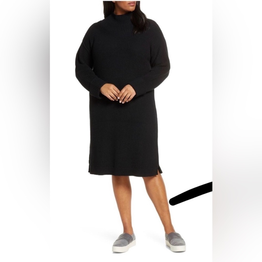BP Mock Neck Long Sleeve Chunky Knit Sweater Dress, Heavyweight, Black, Size S